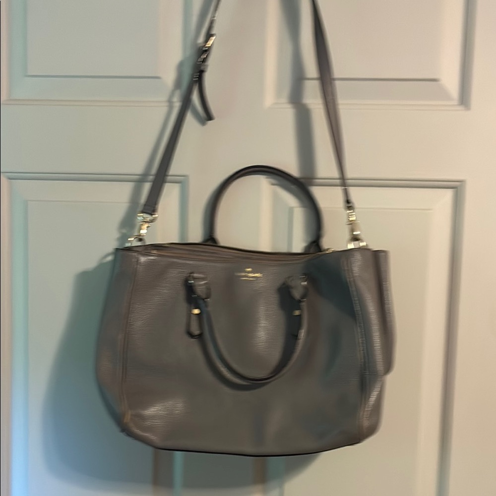 Kate Spade Gray Leather Shoulder Bag with Adjustable Strap
